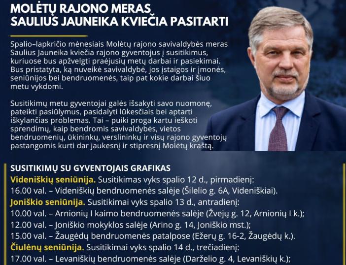 Molėtų rajono meras Saulius Jauneika kviečia gyventojus į susitikimus