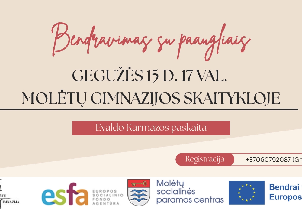 Molėtų socialinės paramos centras kviečia į paskaitą tėvams "Bendravimas su paaugliais"