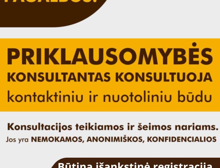 Kviečiame registruotis į nuotolines arba kontaktines nemokamas priklausomybių specialisto konsultacijas