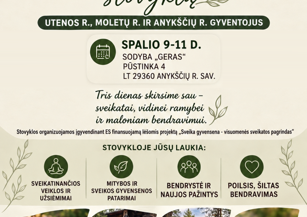 Kviečiame į nemokamą suaugusiųjų sveikatingumo stovyklą