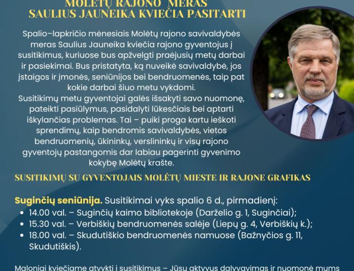 Molėtų rajono meras tęsia susitikimus seniūnijose – spalio 6 d. lankysis Suginčių seniūnijoje