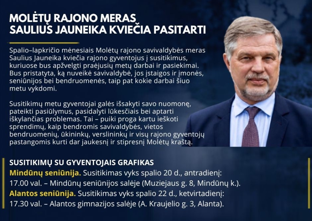 Meras Saulius Jauneika tęsia susitikimus su gyventojais – artimiausi vizitai Mindūnų ir Alantos seniūnijose