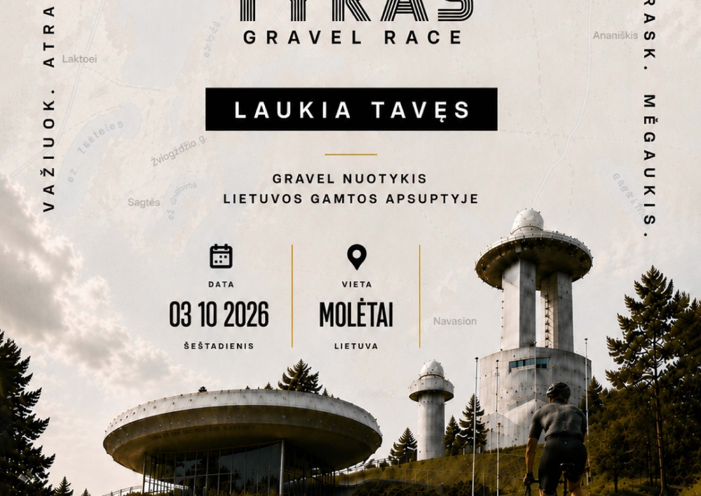 Spalio 3 d. Molėtų rajone vyks „TYRAS Gravel Race“ dviračių lenktynės